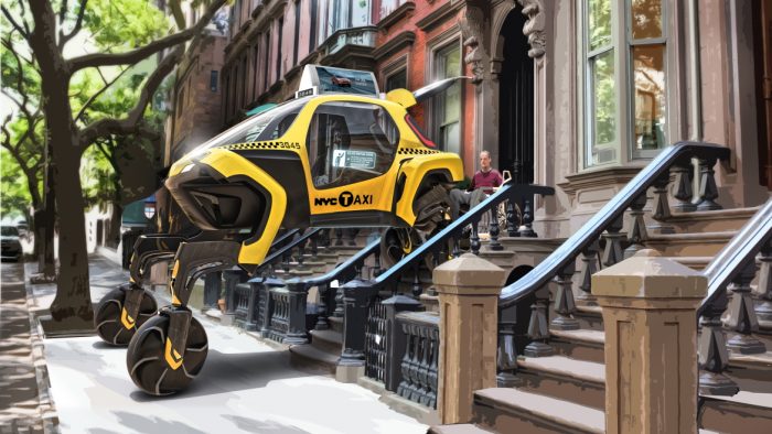 现代Elevate概念车以城市出租车的形象亮相，展示了车辆帮助出行困难的人们在城市中出行的能力。