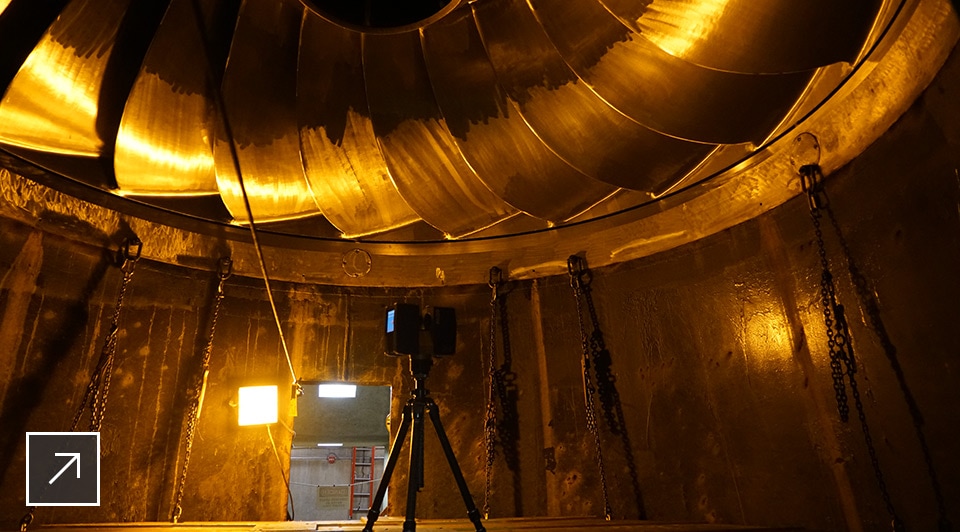 欧特克团队还扫描了发电机箱内部涡轮通过大坝输送水的空间。