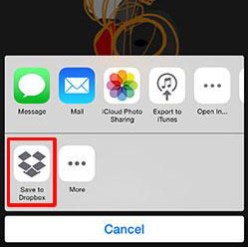 从iOS共享表中，选择“保存到Dropbox”